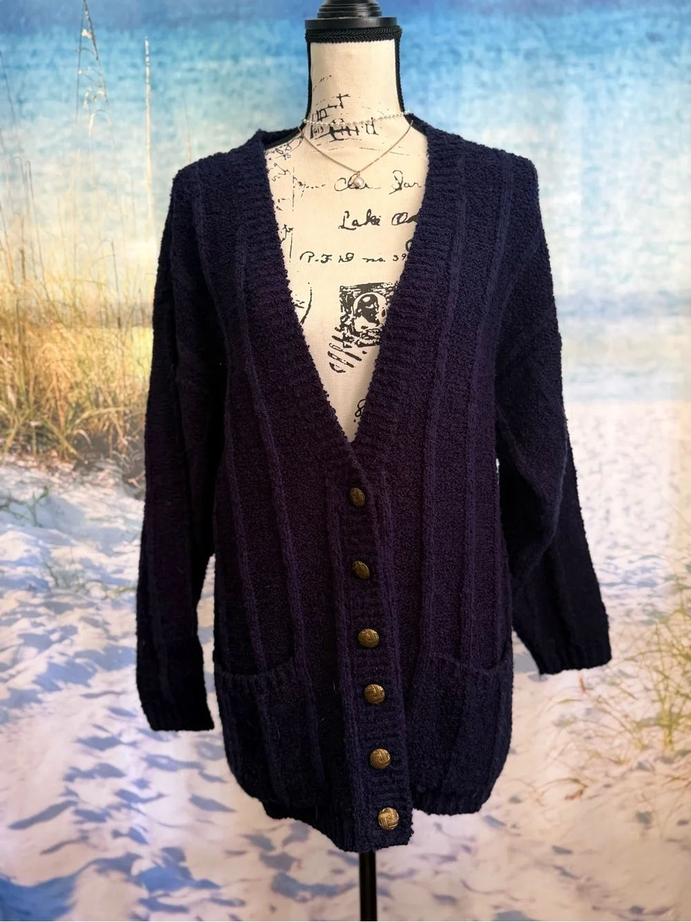Cozy Navy V-Neck Button Cardigan
